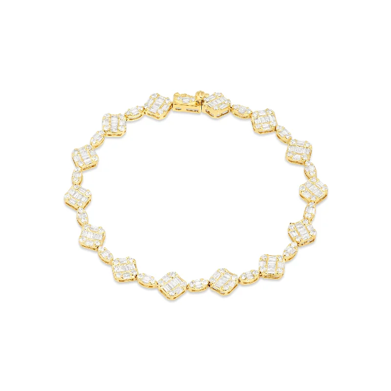 Elegant Crystal Bracelets For Bridal Looks-14K Yellow Gold Square and Oval Baguette Diamond Bracelet