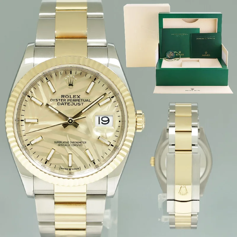 Luxury Chronograph Watches For Precision and Style-2023 Rolex DateJust 36mm Champagne Palm Motif Two Tone Gold Oyster 126233 Watch