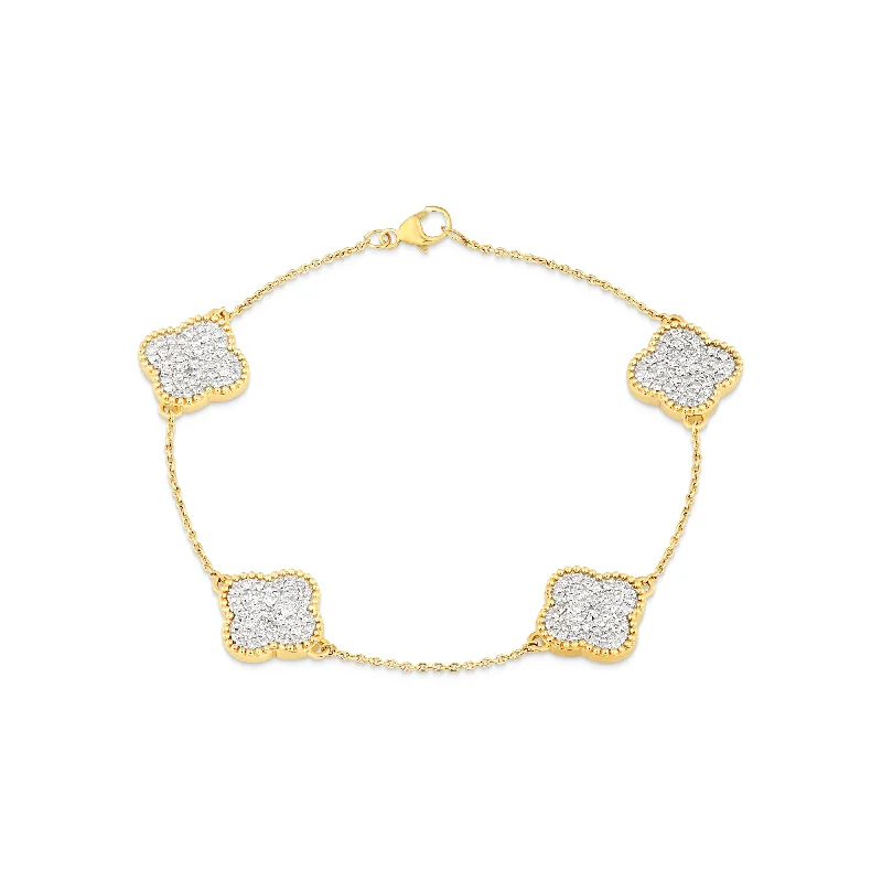 Timeless Diamond-Studded Bracelets For Special Occasions-14K Yellow Gold Diamond Clover Bracelet