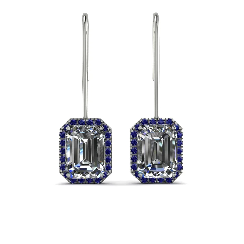 Elegant Crystal Drop Earrings For Glamorous Events-Halo Emerald Cut Diamond Earrings - Izabella No. 63