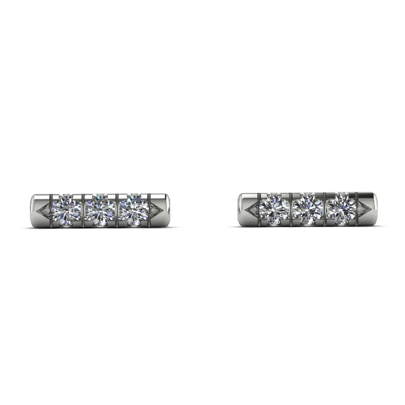 Silver Hoop Earrings For Trendy Style-3 Diamonds Stud Earrings - Mina No. 3