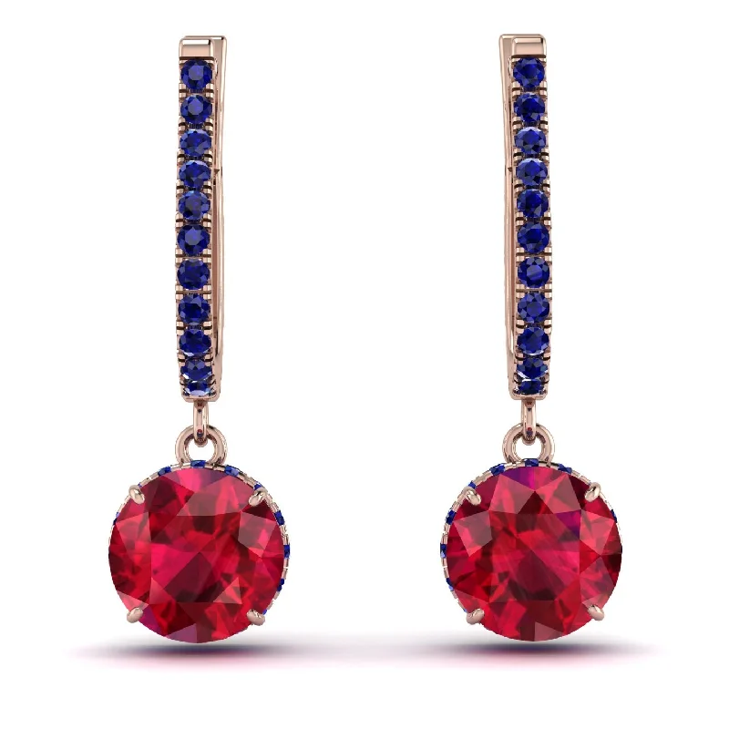 Crystal Stud Earrings For Elegant Touch-Ruby Dangle Earrings With Hidden Halo - Adaline No. 71