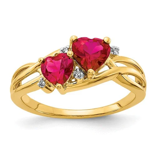 Sparkling Wedding Bands For Fashion-Forward Brides-14k Yellow Gold Lab Created Ruby And Diamond Double Heart Ring