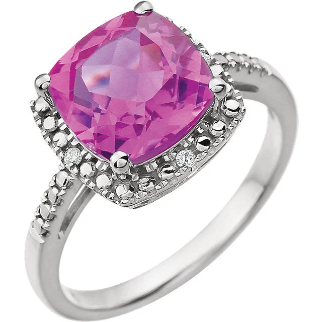 Beautiful Opal Engagement Rings For Unique Glam-14k White Gold 9mm Cushion Cut Created Pink Sapphire & Diamond Halo-Style Ring