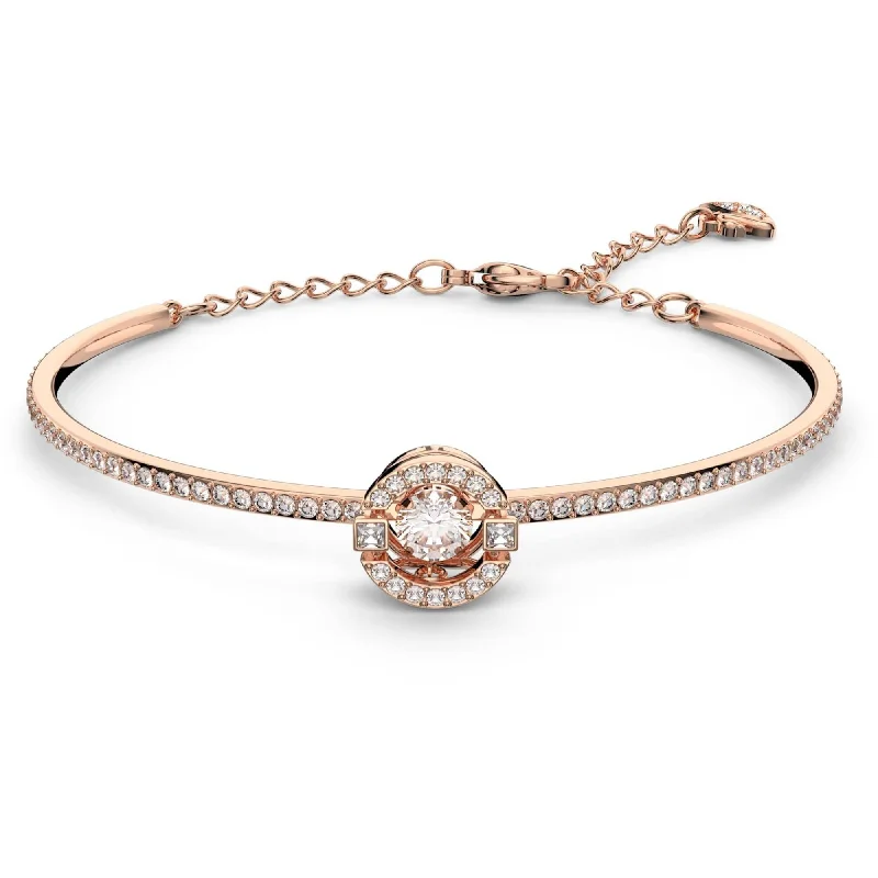 Custom Gold Bangles For Personalized Glam-Swarovski Women's Bangle Bracelet - Una Round Cut Crystals Rose Gold Plated | 5497483