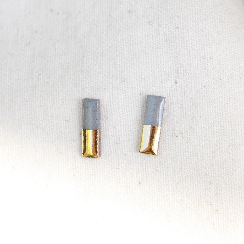 Personalized Silver Earrings For Special Gifts-Grey Gold Dipped Bar Stud Earrings