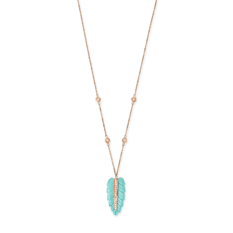 MEDIUM PAVE TURQUOISE LEAF DIAMOND NECKLACE