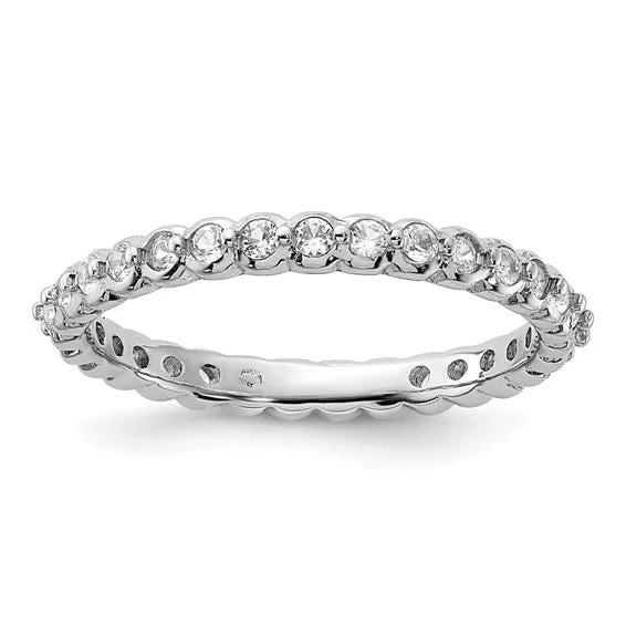 Classic Solitaire Wedding Rings For Elegant Glam-Sterling Silver Stackable Expressions White Sapphire Eternity Ring