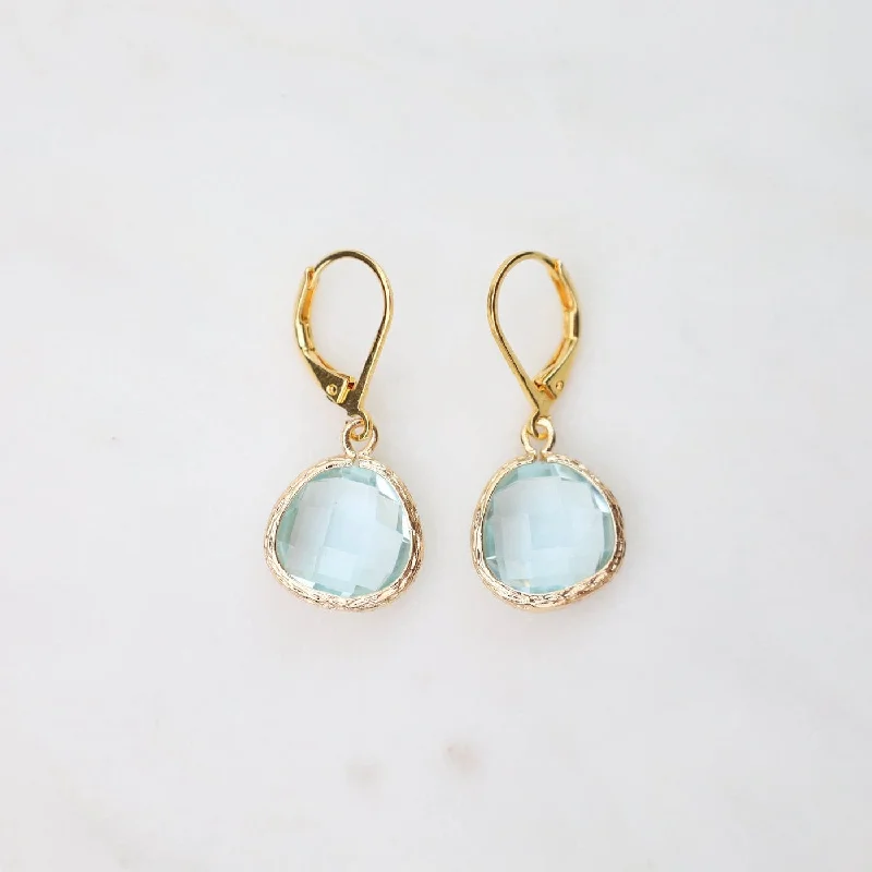 Fashionable Resin Earrings For Casual Style-Gold Plated Lever Back Gemstone Earrings – Aqua