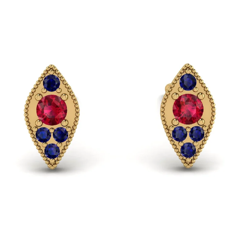 Pearl Drop Earrings For Luxury Style-Milgrain Marquise Ruby Earrings - Faye No. 70