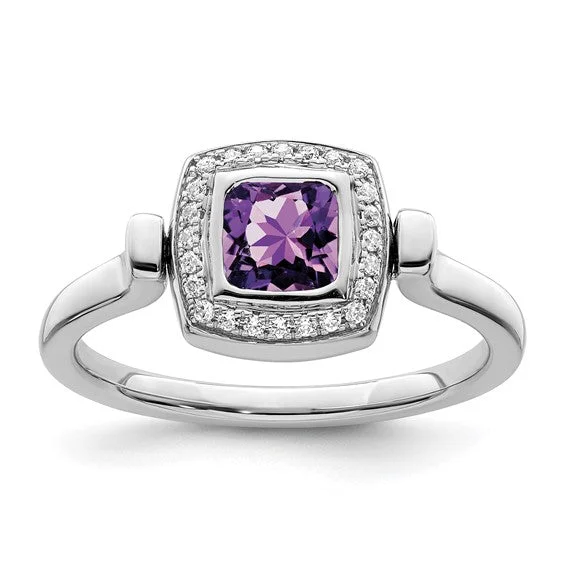 Custom Gemstone Rings For Special Occasions-14K White Gold Cushion Cut Amethyst And Diamond Flip Ring