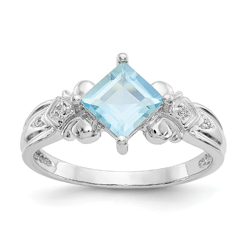 Classic Gold Engagement Rings For Timeless Love-10k White Gold 6mm Square Princess Genuine Aquamarine & Diamond Ring