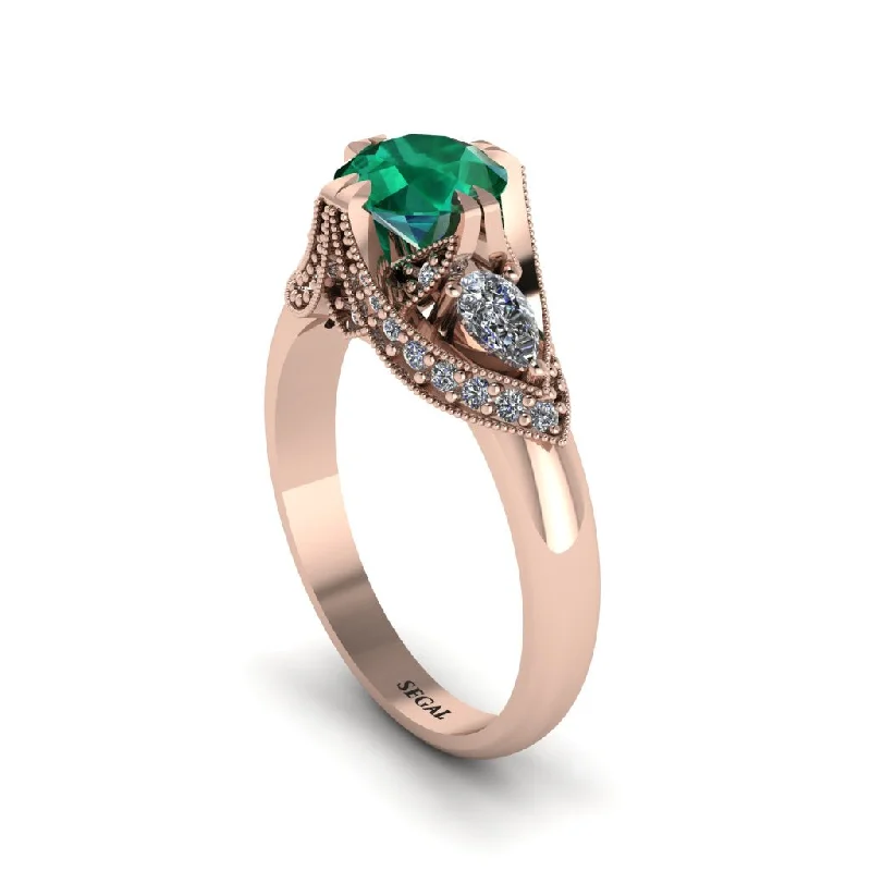 Luxury Engagement Rings For Fashionable Brides-Emerald Vintage Round Cut Engagement Ring - Kali No. 5