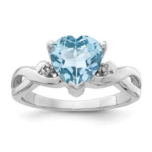 Timeless Wedding Bands For Classic Style-Sterling Silver Light Swiss Blue Topaz Heart & Diamond Ring