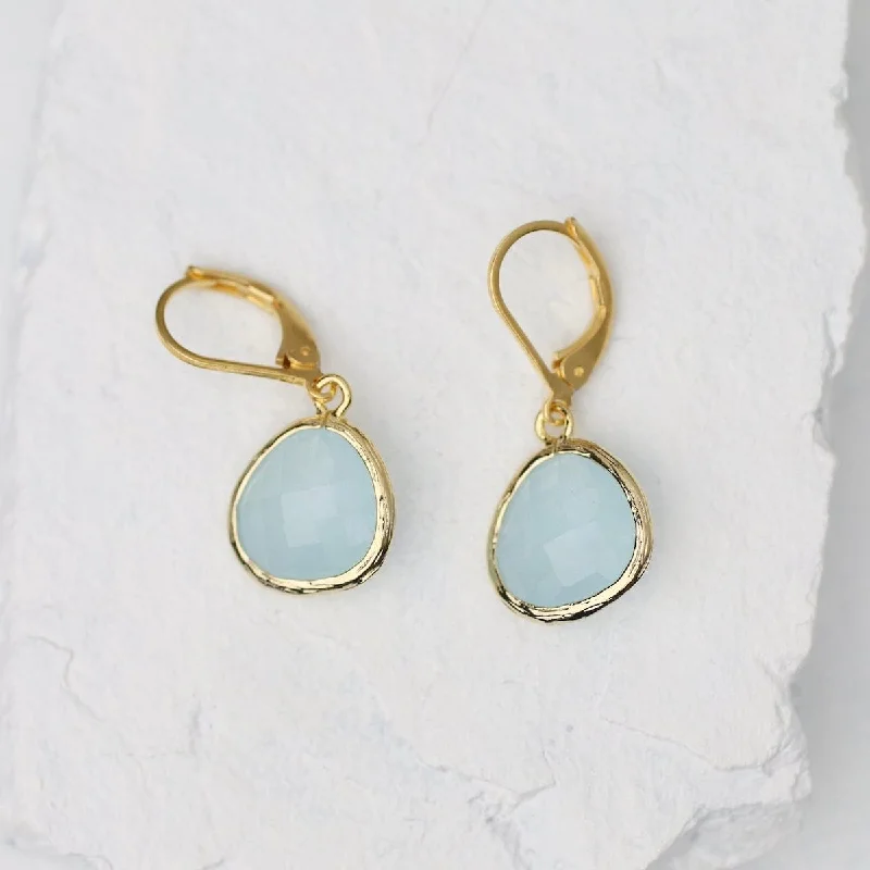 Silver Drop Earrings For Chic Glam-Gold Plated Alice Blue Crystal Lever Back Earrings