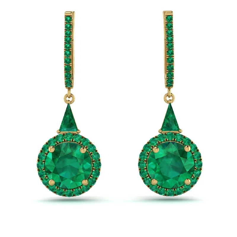 Elegant Gold Earrings For Weddings-Hidden Halo Emerald Earrings - Joanna No. 19