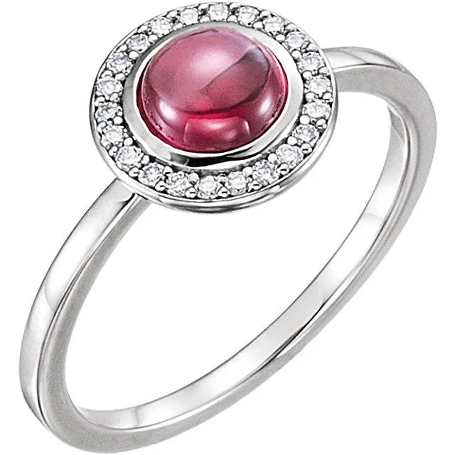 Classic Wedding Bands For Timeless Love-14k Gold Rhodolite Garnet & 1/8 CTW Diamond Halo Ring - Rose, Yellow or White