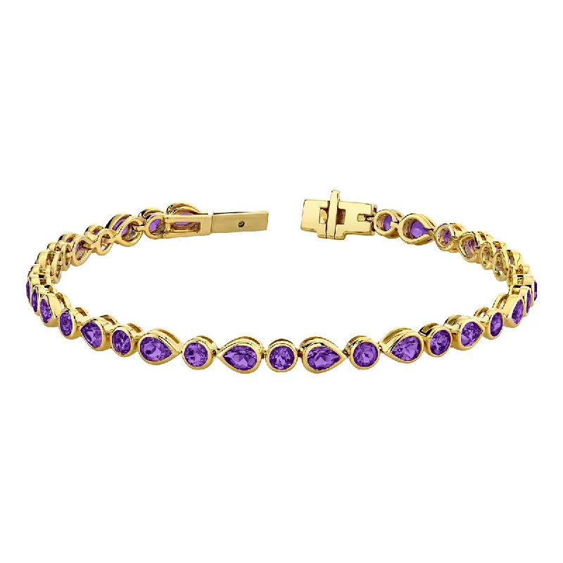 Elegant Nameplate Bracelets For Custom Gifts-Amethyst 14K Yellow Gold Bracelet