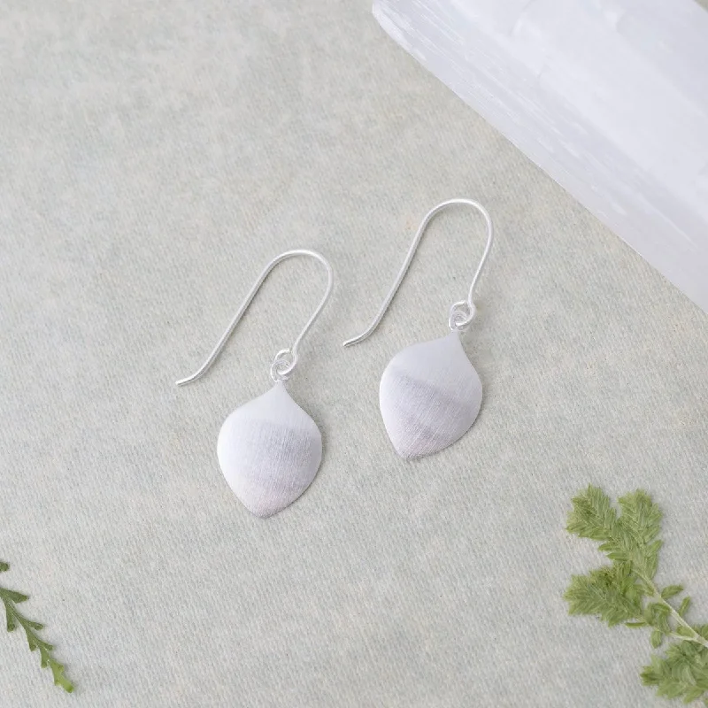 Silver Earrings For Wedding Glam-Brushed Sterling Silver Leaf Shape Drop Earrings