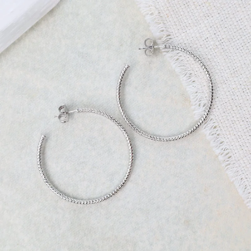 Luxury Gemstone Earrings For Bridal Glam-Sterling Silver 1 3/4" Sparkle Hoop Earrings