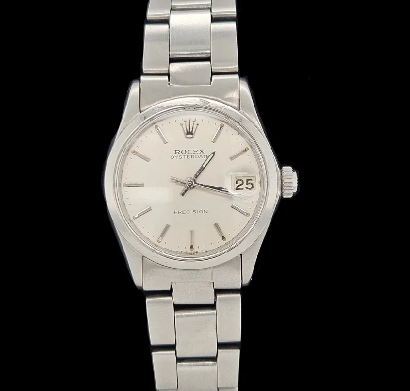 Simple Men’s Watches For Everyday Glam-Rolex Oyster Date Precision  Silver Dial SS Vintage 1968 Unisex Watch. 34mm-ESTATE