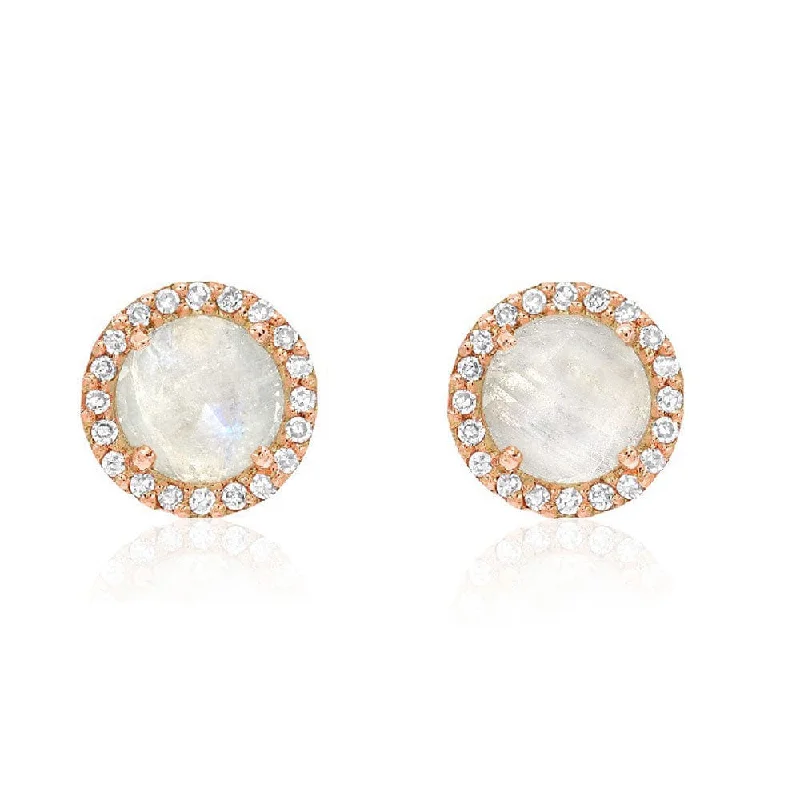 Luxury Gemstone Earrings For Elegant Fashion-Rose Cut Rainbow Moonstone Earrings in 14k Rose Gold