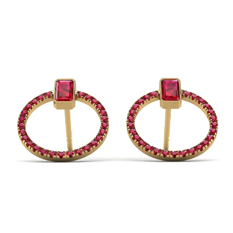 Colorful Earrings For Every Occasion-Emerald Cut Circle Ruby Earrings - Oaklyn No. 55