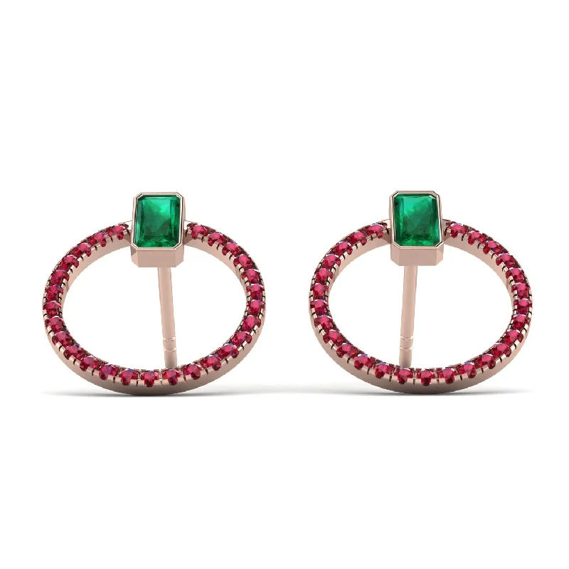 Chic Earrings For Fashion Forward Women-Emerald Cut Circle Emerald Earrings - Oaklyn No. 50