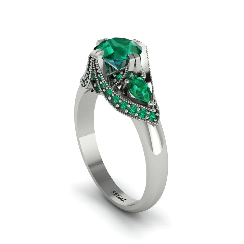 Luxury Gold Rings For Special Celebrations-Emerald Vintage Round Cut Engagement Ring - Kali No. 21