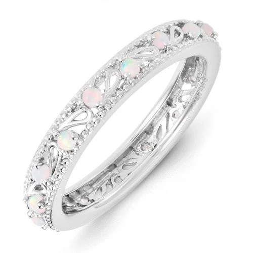 Timeless Wedding Rings For Classic Brides-Sterling Silver Stackable Expressions Created Opal Ring