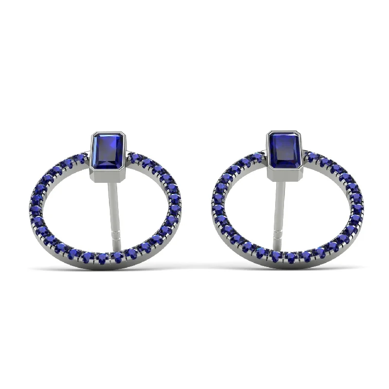 Handmade Gold Earrings For Unique Gifts-Emerald Cut Circle Sapphire Earrings - Oaklyn No. 75