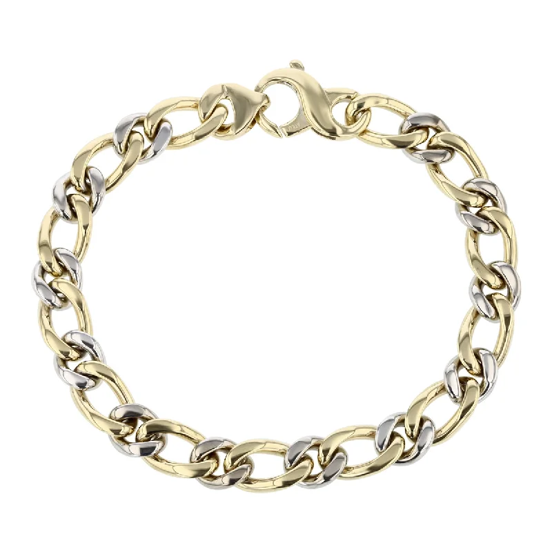 Trendy Multi-Chain Bracelets For Layered Looks-Cuban Link Bracelet in 14K Yellow and White Gold, 8.25in