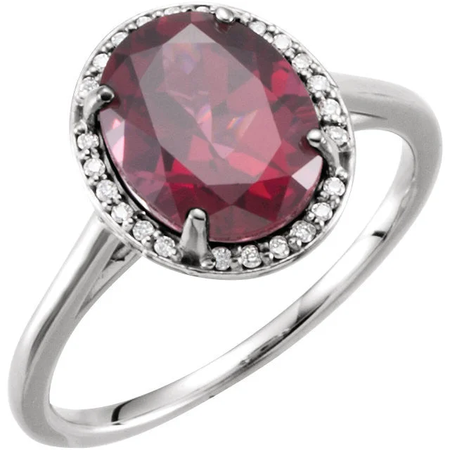 Trendy Stackable Rings For Layered Style-14K White Gold Oval Rhodolite Garnet & .06 CTW Diamond Halo Ring