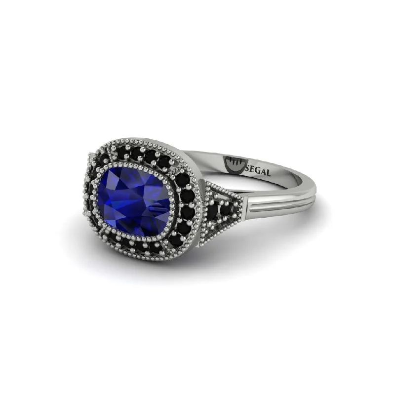 Gorgeous Diamond Rings For Engagement Glam-Cushion Cut Sapphire Milgrain Halo Engagement Ring - Blake No. 45