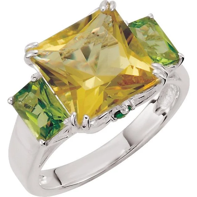 Luxury Engagement Rings For Memorable Proposals-Sterling Silver Lime Quartz, Peridot & Chrome Diopside Ring