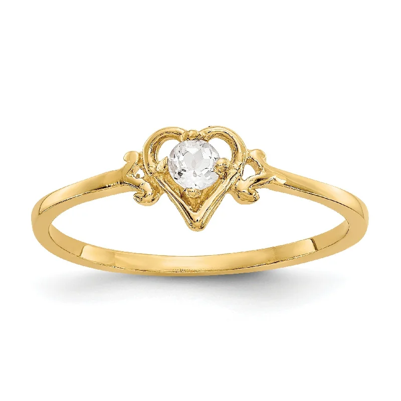 Luxury Diamond Rings For Elegant Weddings-14K Yellow Gold Genuine White Topaz April Birthstone Heart Ring