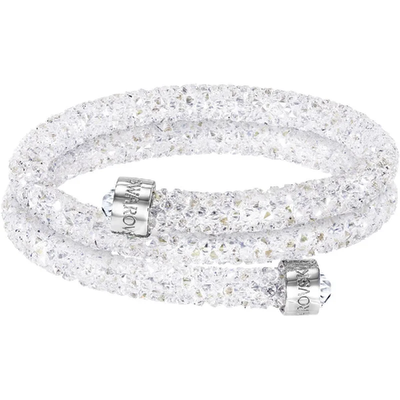 Beautiful Gemstone-Set Bangles For Colorful Looks-Swarovski Women's Double Bangle Bracelet - Crystaldust Stainless Steel, White | 5255900