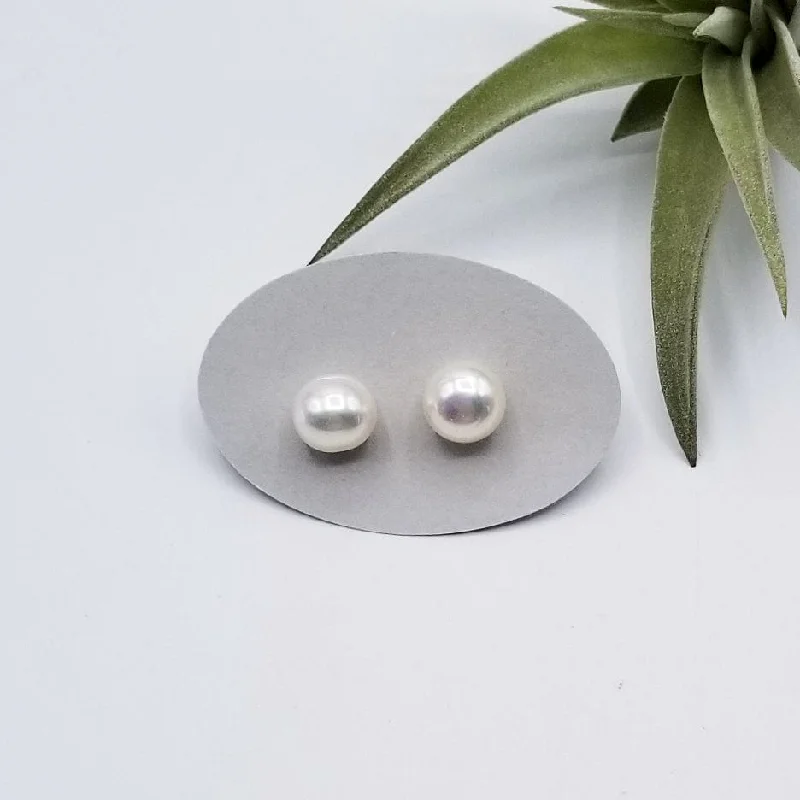 Stunning Pearl Earrings For Bridal Glam-9mm White Pearl Post Earrings