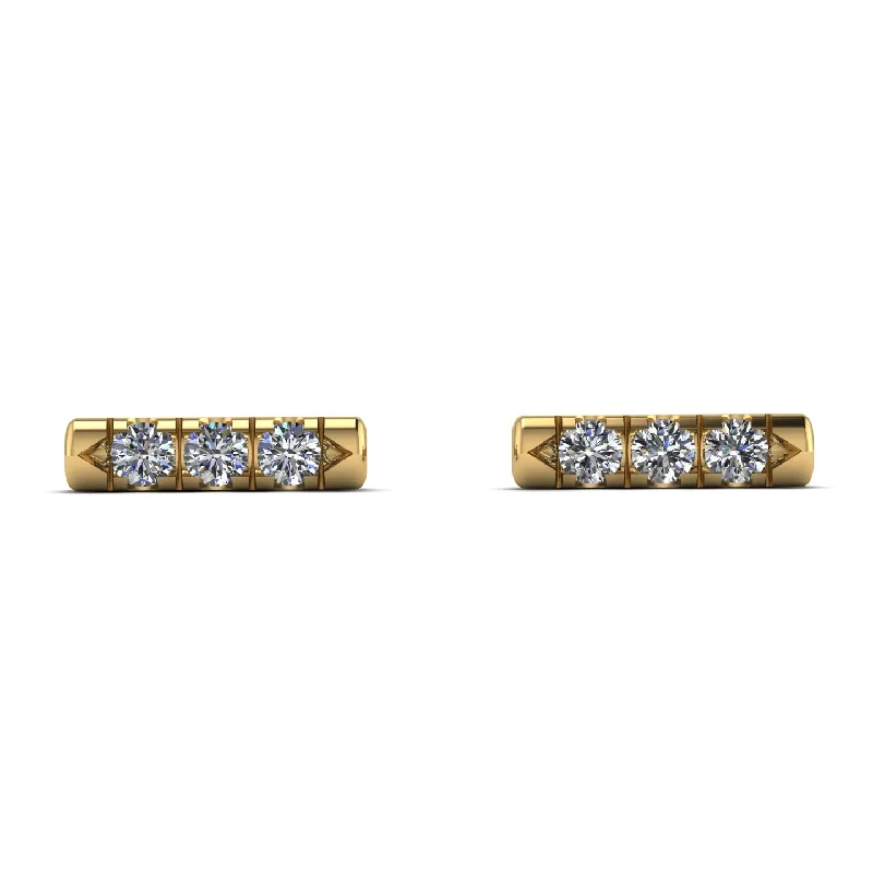 Luxurious Earrings For Elegant Events-3 Diamonds Stud Earrings - Mina No. 1