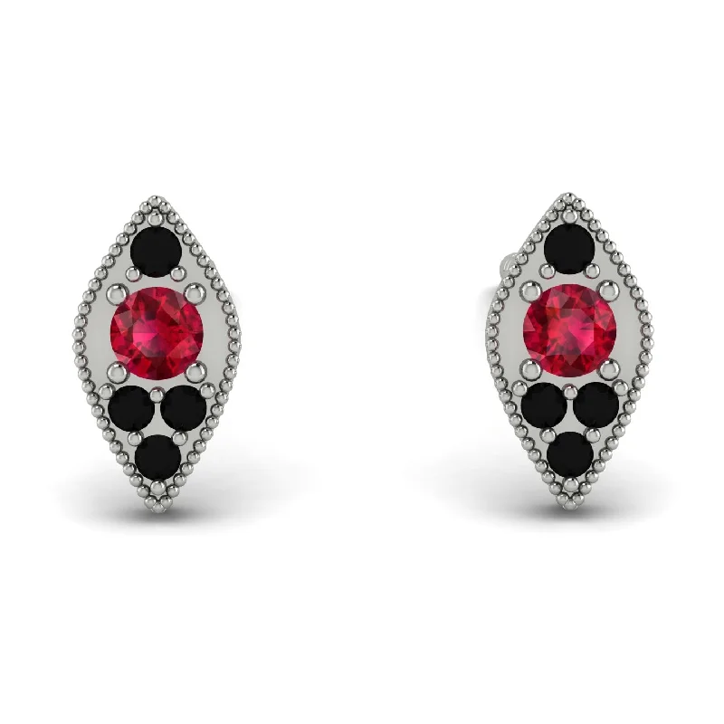 Silver Drop Earrings For Chic Glam-Milgrain Marquise Ruby Earrings - Faye No. 42