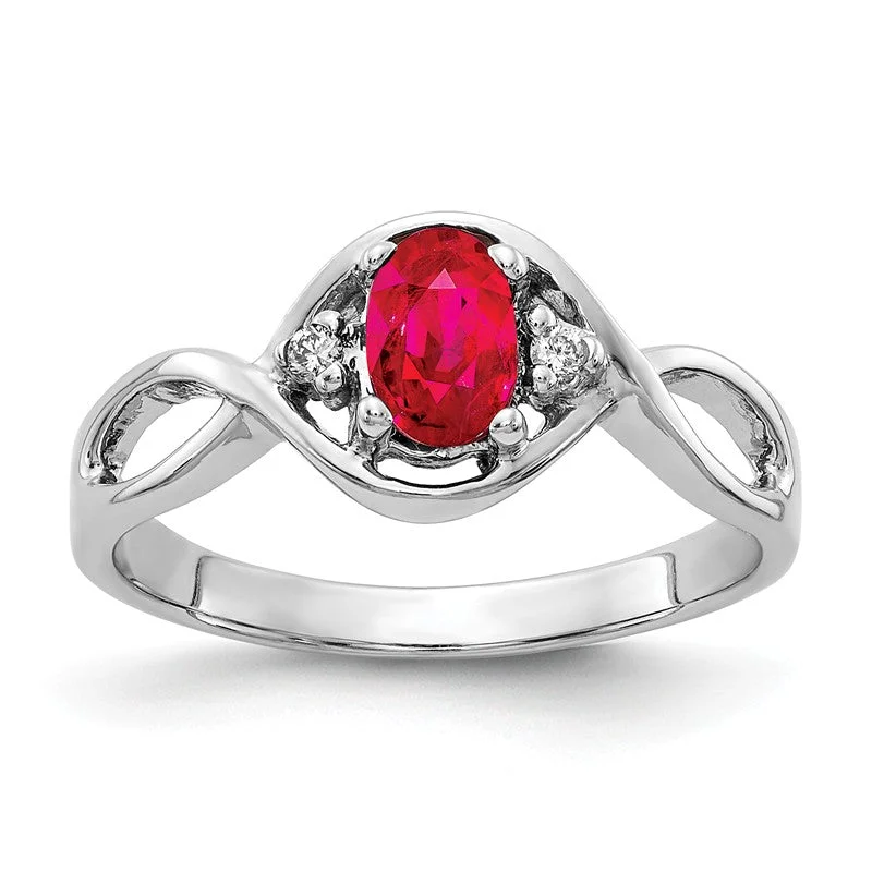 Stunning Platinum Rings For Special Occasions-14k White Gold 6x4mm Oval Ruby and Diamond Infinity Style Ring