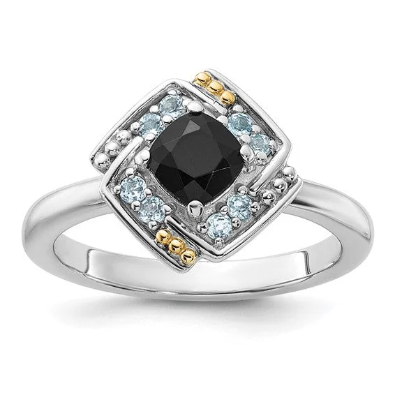 Beautiful Sapphire Rings For Elegant Brides-Shey Couture Sterling Silver with 14k Accent Onyx and Swiss Blue Topaz Ring