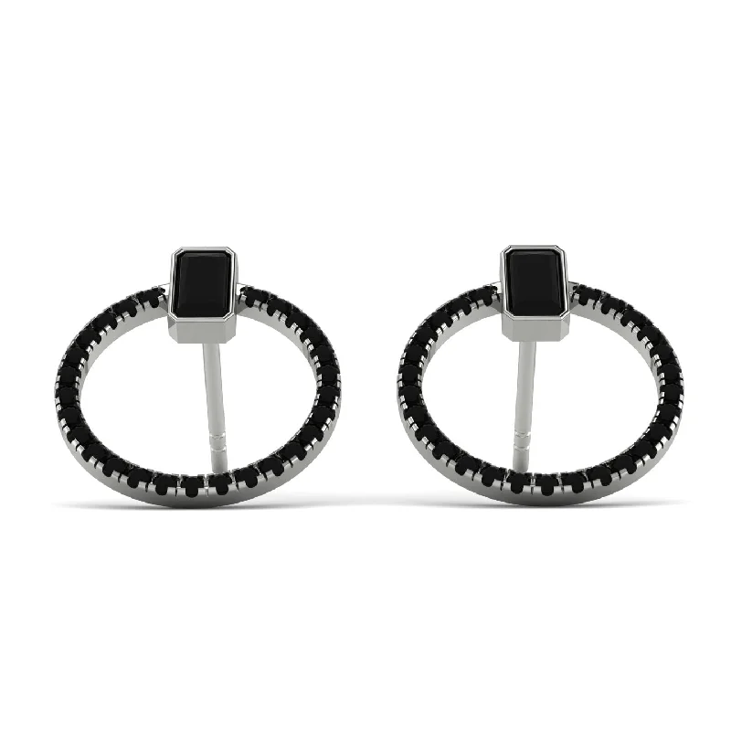 Classic Drop Earrings For Timeless Style-Emerald Cut Circle Black Diamond Earrings - Oaklyn No. 39