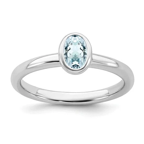 Simple Gemstone Engagement Rings For Subtle Beauty-Sterling Silver Stackable Expressions Oval Light Aquamarine Ring