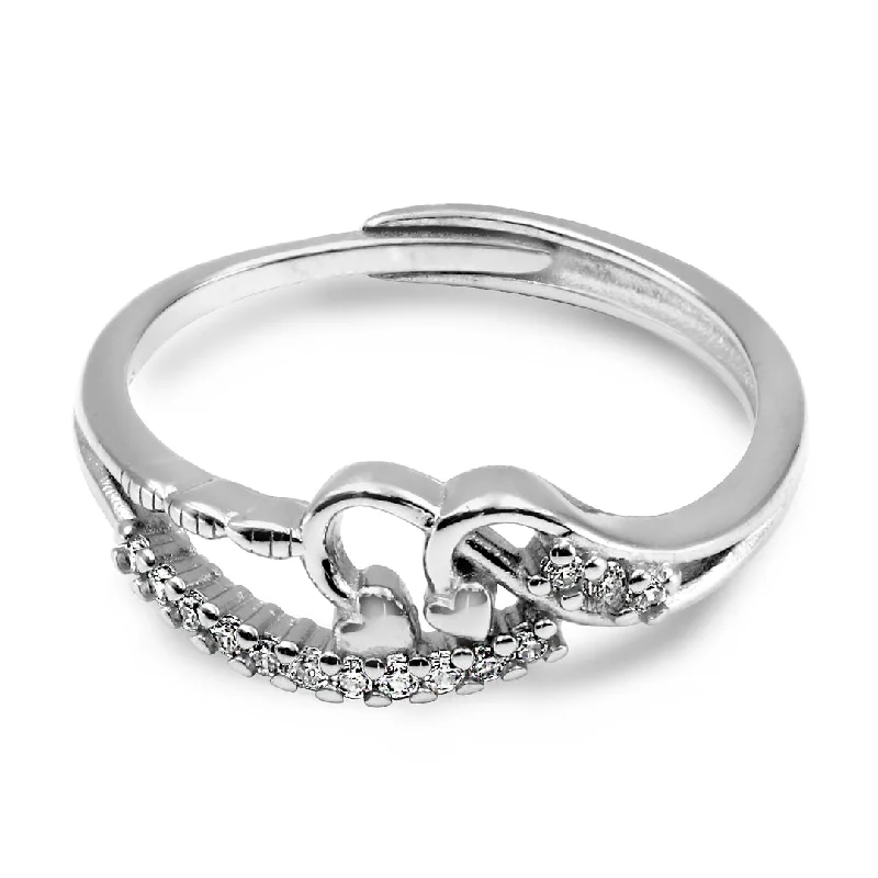 Simple Silver Rings For Minimalist Looks-Zarkan Pair Heart Love Silver Zircon Ring