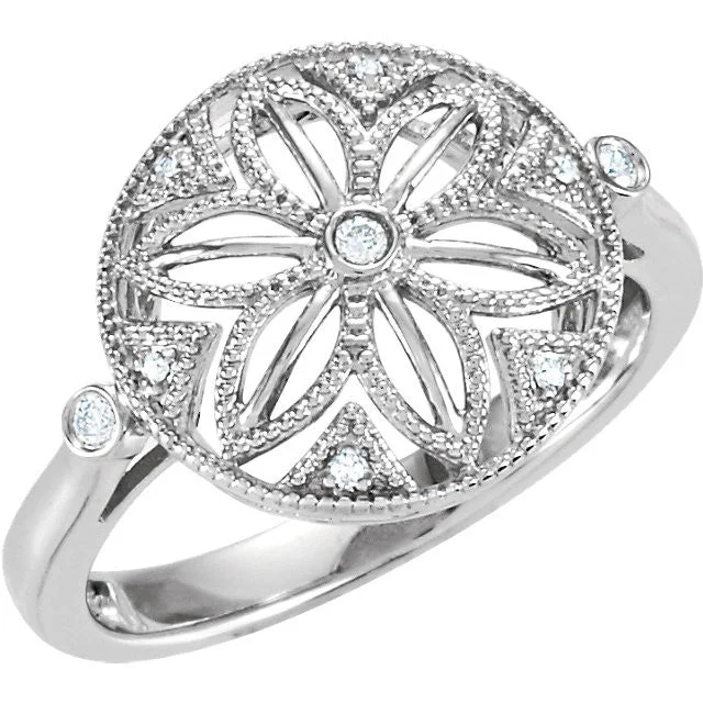 Gorgeous Custom Wedding Bands For Personalized Vows-Sterling Silver .05 CTW Diamond Flower Ring