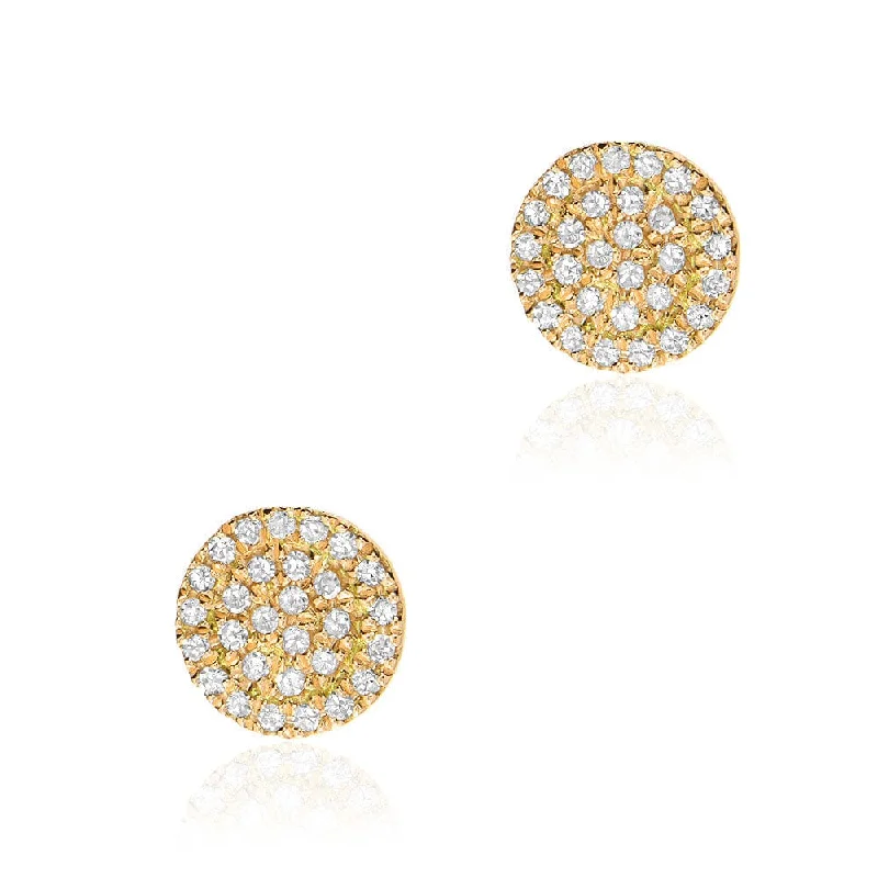 Vintage Gold Earrings For Classic Luxury-14k Yellow Gold 6.5mm Diamond Pave Post Earrings