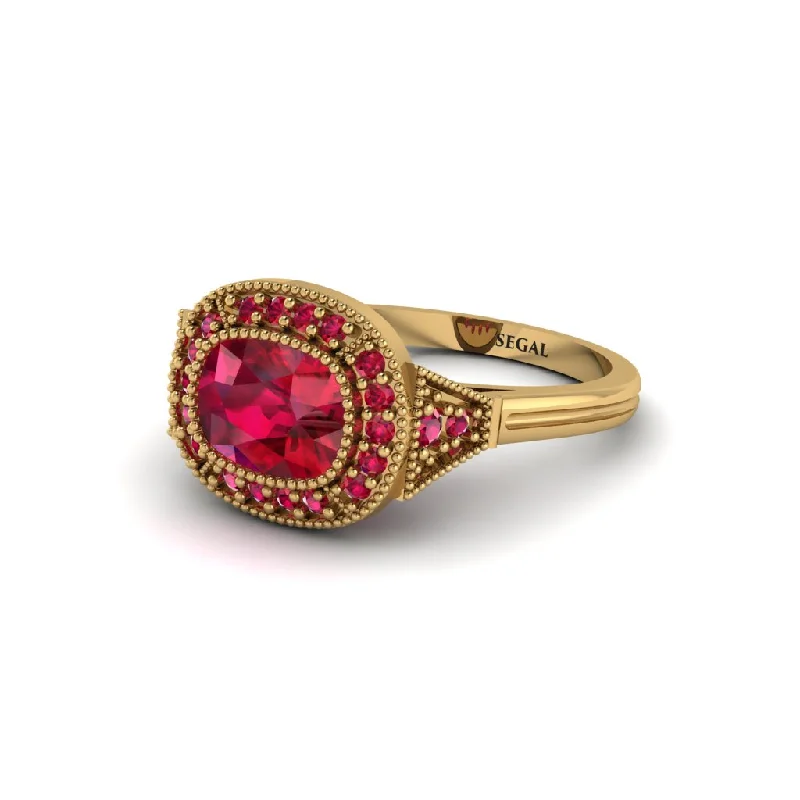 Timeless Wedding Bands For Lasting Love-Cushion Cut Ruby Milgrain Halo Engagement Ring - Blake No. 55