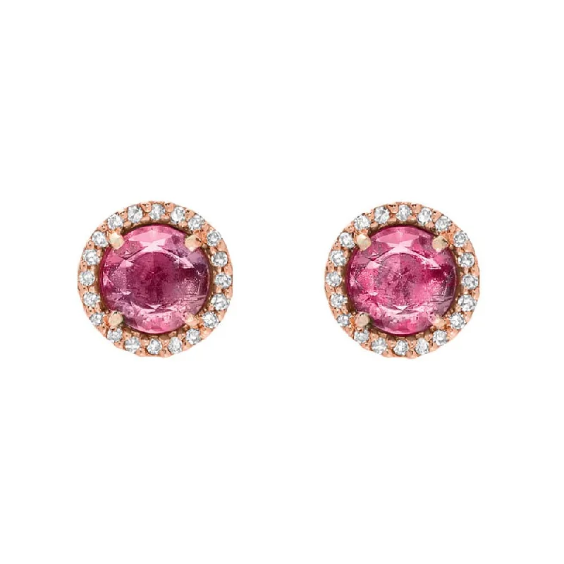 Modern Earrings For Contemporary Styles-Rose Cut Pink Tourmaline Earrings in 14K Rose Gold