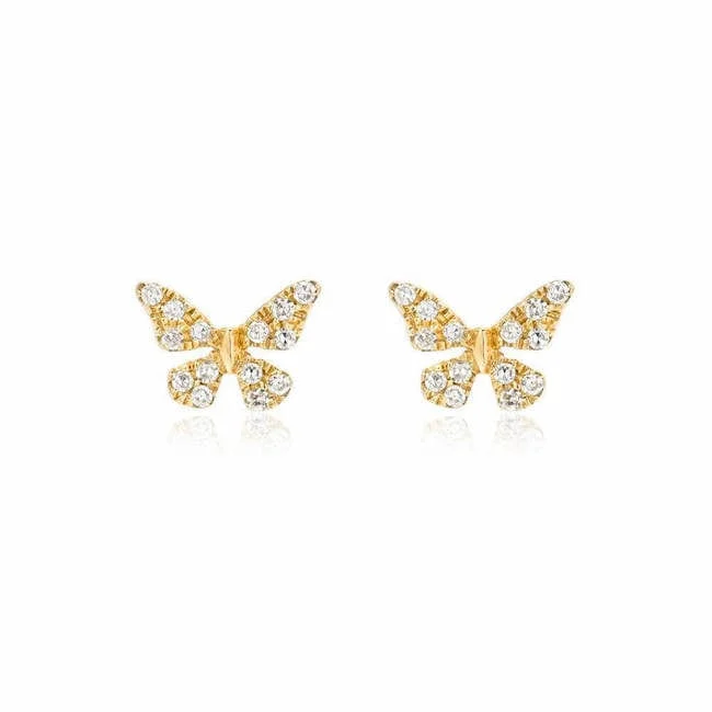 Pearl Drop Earrings For Luxury Style-14k Yellow Gold Diamond Butterfly Post Earrings